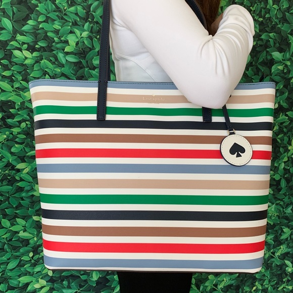 KATE SPADE TANYA MULTICOLOR STRIPE LEATHER TOTE - Picture 3 of 8